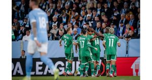 Играчите на "Лудогорец" ликуват, след като са повели в Швеция на "Малмьо". СНИМКА: РОЙТЕРС