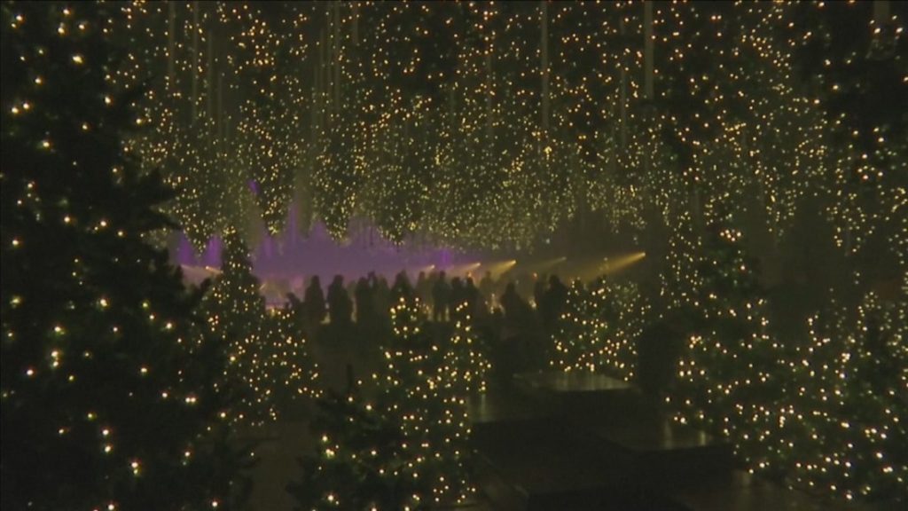 Ледена феерия в индустриален Берлин: Откриха пързалка с 600 обърнати коледни дръвчета