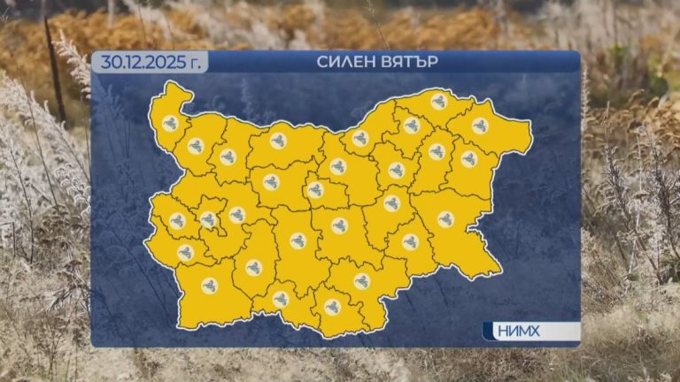 Жълт код за силен вятър в цялата страна, очакват се пориви до 90 км/ч