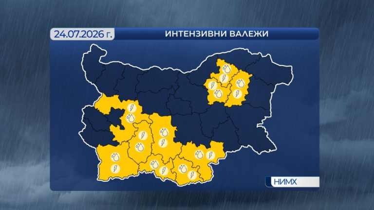 Жълт код за значителни валежи и гръмотевични бури в страната Жълт код за значителни валежи и гръмотевични бури в страната