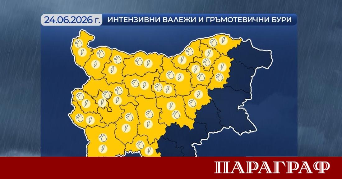 Националният институт по метеорология и хидрология НИМХ обяви жълт код